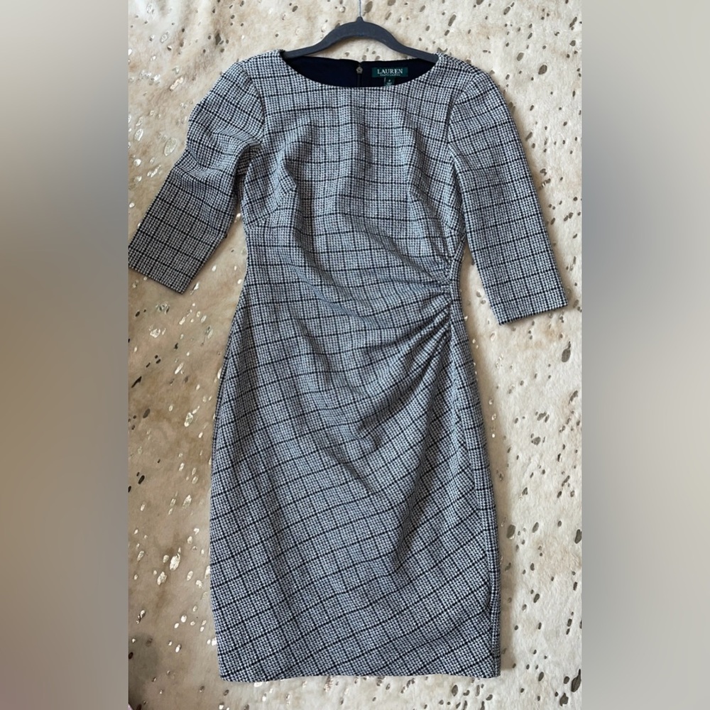 Ralph Lauren Fitted Gray Ruched Dress
